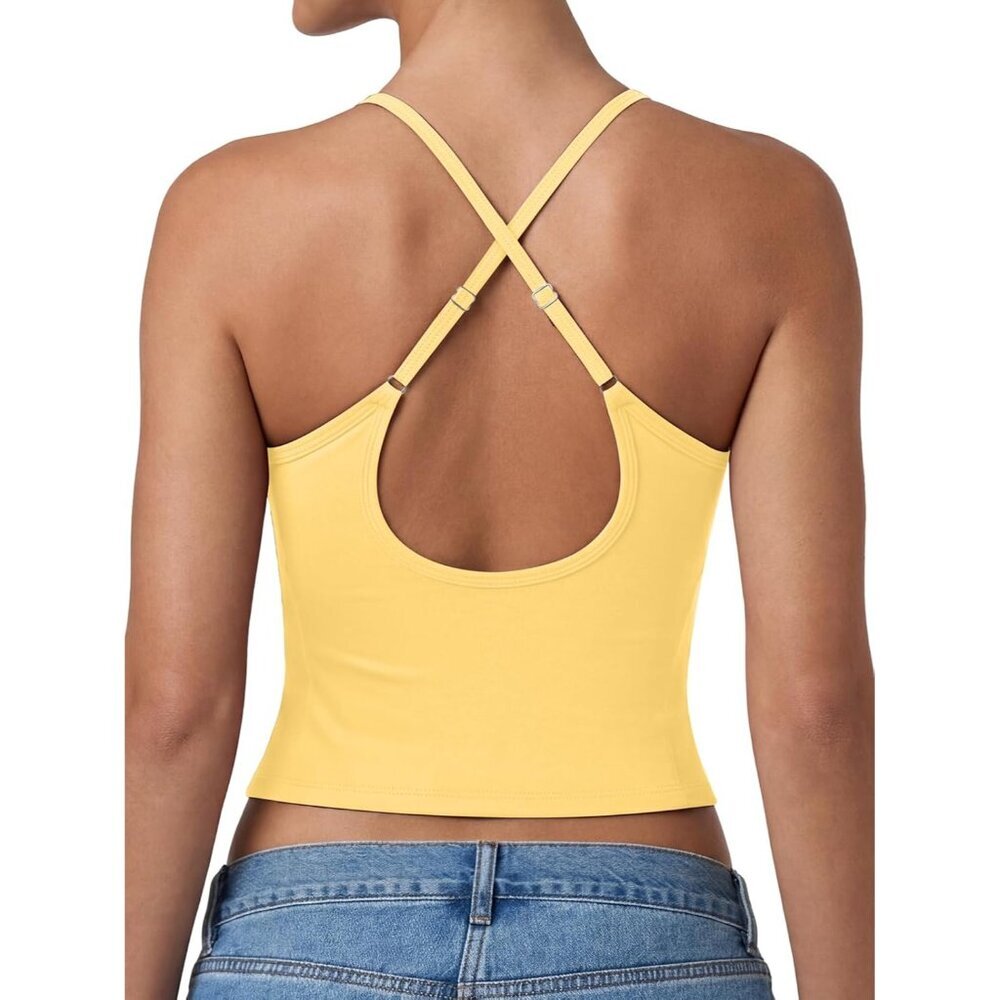 Women's Tank Top Yellow Backless Sleeveless Halter Neck Classic Summer Comfort